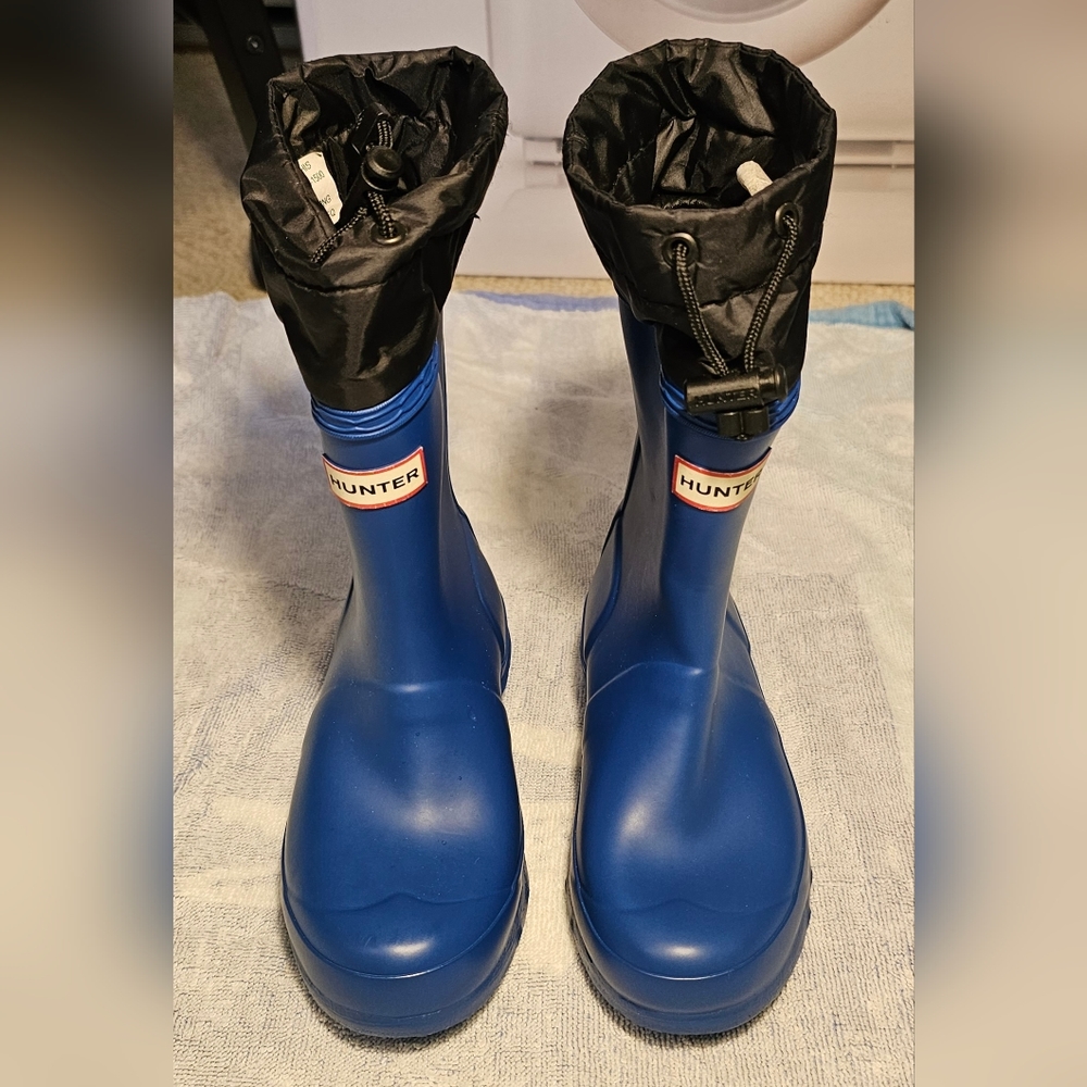 Hunter Boots Wellies Gaiters Bungee Blue Black Unisex Size 12 Boys 13 Girls RARE